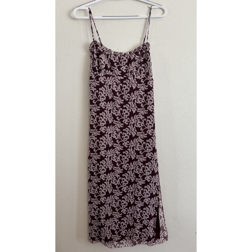Wilfred Aritzia Size 6 Burgundy Damask Slip Midi Dress Side Slit Smocked